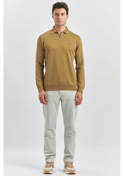 Bal Uzun Kollu Örme Polo Yaka Slim Fit Dar Kesim Triko 1012245150 fırsatları