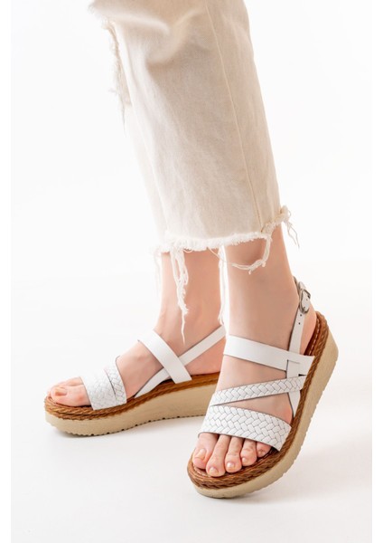 730-152 Beyaz Ortopedik Hakiki Deri Dolgu Kadın Sandalet modelleri
