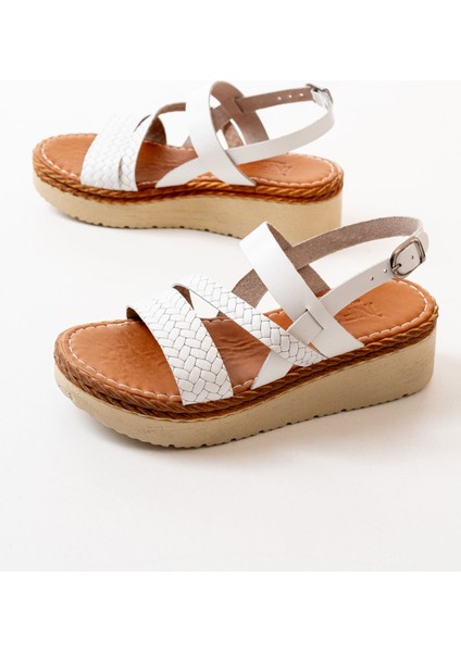730-152 Beyaz Ortopedik Hakiki Deri Dolgu Kadın Sandalet indirimleri