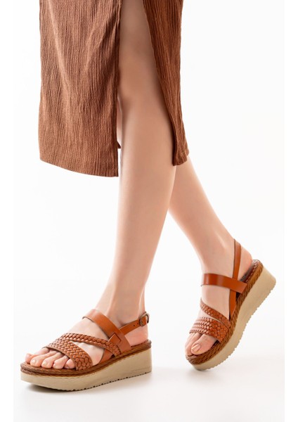 730-152 Taba Ortopedik Hakiki Deri Dolgu Kadın Sandalet