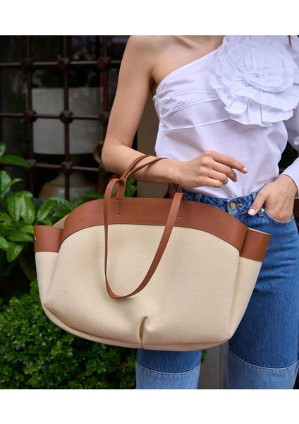 Kadın Kontrast Oversize Tote El ve Omuz Çantası