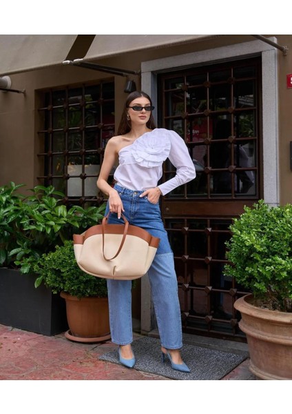 Kadın Kontrast Oversize Tote El ve Omuz Çantası