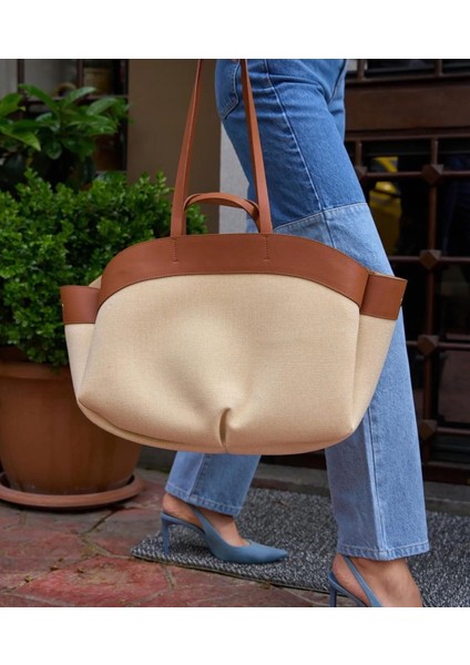 Kadın Kontrast Oversize Tote El ve Omuz Çantası