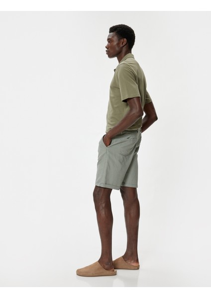 Bermuda Şort Cepli Paça Detaylı Keten Karışımlı