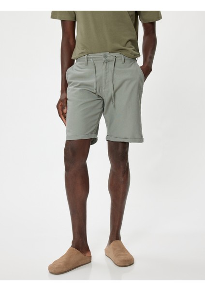 Bermuda Şort Cepli Paça Detaylı Keten Karışımlı modelleri