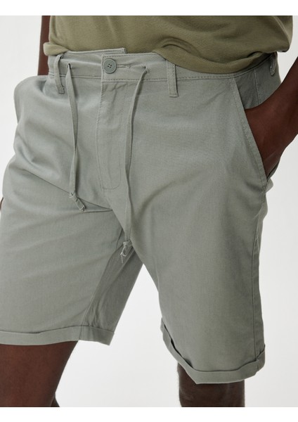 Bermuda Şort Cepli Paça Detaylı Keten Karışımlı indirimleri