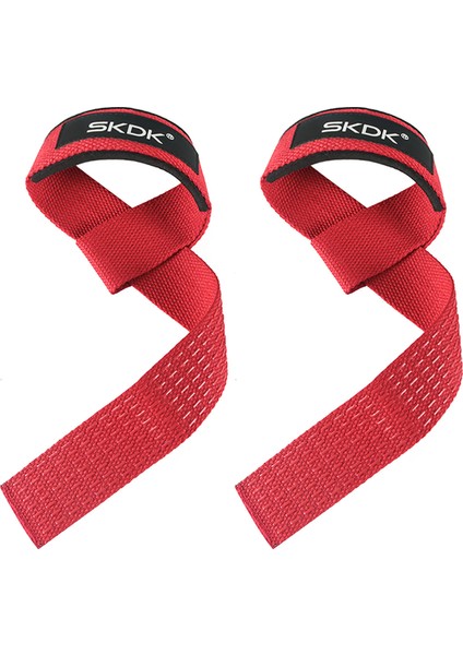 Kırmızı Stil Pamuk Sert Çekme Bilek Kaldırma Kayışları Neopren Yastıklı Bilek Yastıklı ve Kaymaz Silikonlu Halter Deadlift Kayışları (Yurt Dışından)