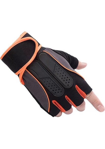 Turuncu Tarzı 1 Çift Spor Halter Eğitim Eldiven Vücut Geliştirme Yarım Parmak Eldiven Kaymaz Genişletilmiş Bilek Desteği Halter Spor (Yurt Dışından)