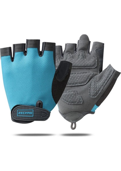 Mavi Stil M Boyutu Loogdeel Kaymaz, Anti-Ter Yarım Parmak Halter Eldiveni Erkek Kadın Nefes Anti-Şok Dayanıklı Spor Salonu Eldiveni Yetişkin (Yurt Dışından)