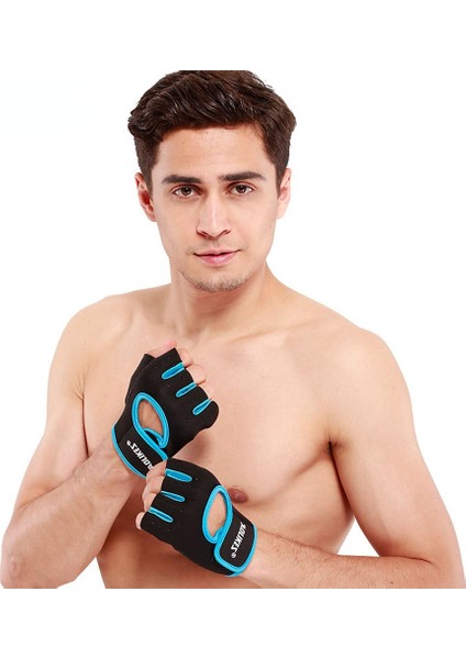 Mavi Stil L Boyutu 1 Çift Erkek Kadın Spor Salonu Yarım Parmak Spor Fitness Egzersiz Eğitimi Bilek Eldiven Kaymaz Direnç Halter Eldiveni (Yurt Dışından)