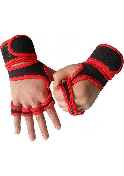 Kırmızı Stil L Boyutu Yarım Parmak Bilek Wrap Ağırlık Kaldırma Eldiveni Fitness Spor Vücut Geliştirme Jimnastik Sapları Spor El Palm Bilek Koruyucu Eldiven (Yurt Dışından)