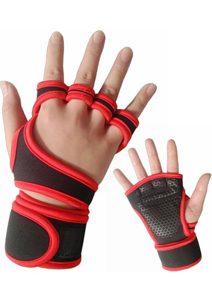 Kırmızı Stil L Boyutu Yarım Parmak Bilek Wrap Ağırlık Kaldırma Eldiveni Fitness Spor Vücut Geliştirme Jimnastik Sapları Spor El Palm Bilek Koruyucu Eldiven (Yurt Dışından) fiyatları