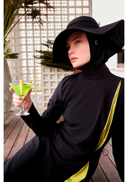 Tam Kapalı Tesettür Mayo Polyester Desenli Yazlık Kadın M 4 Parça Siyah modelleri