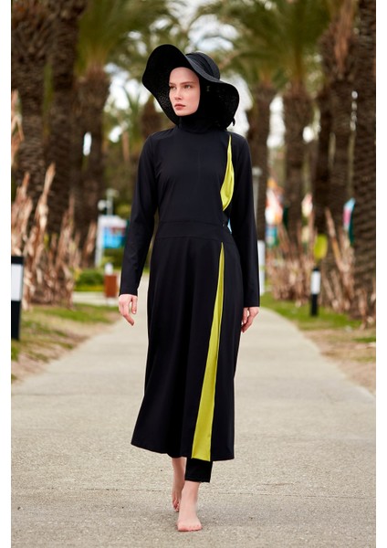 Tam Kapalı Tesettür Mayo Polyester Desenli Yazlık Kadın M 4 Parça Siyah fırsatları