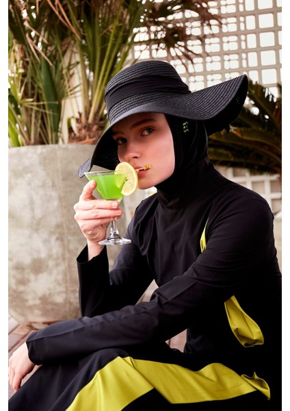 Tam Kapalı Tesettür Mayo Polyester Desenli Yazlık Kadın M 4 Parça Siyah indirimleri