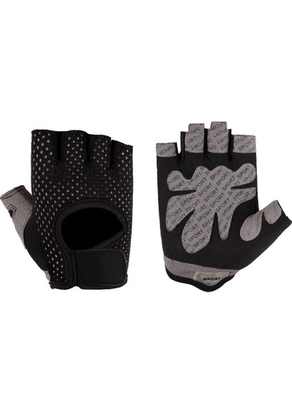 Siyah Stil L Boyutu Spor Salonu Eldivenleri Kadın Erkek Kaymaz Nefes Dambıl Halter Fitness Spor Eldivenleri Yarım Parmak Spor Spor Egzersiz Bilek (Yurt Dışından)