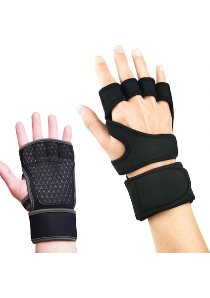 L Tarzı Kırmızı 1 Çift Kaymaz Ağırlık Kaldırma Yarım Parmak Eldiven Ayarlanabilir Cırt Cırt Bağlantı Elemanları Spor Salonu El Bilek Avuç Içi Koruyucu Eldiven (Yurt Dışından)