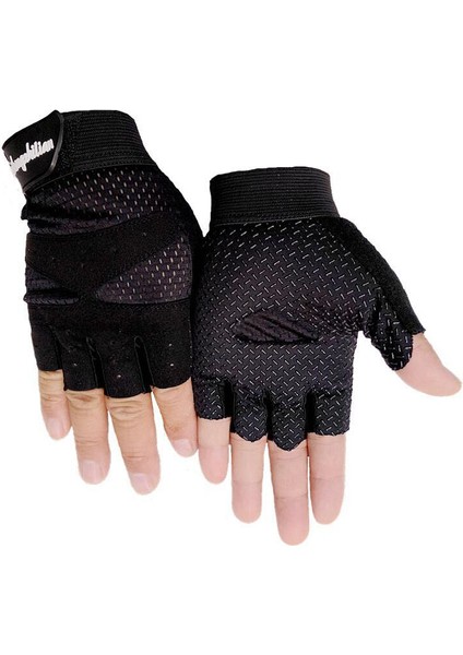 Siyah Stil L Boyutu Yaz Spor Spor Yarım Parmak Eldiven Ince Erkek Kadın Spor Salonu Halter Nefes Palm Kalınlaşma Yoga Spor Bisiklet Eğitimi (Yurt Dışından)