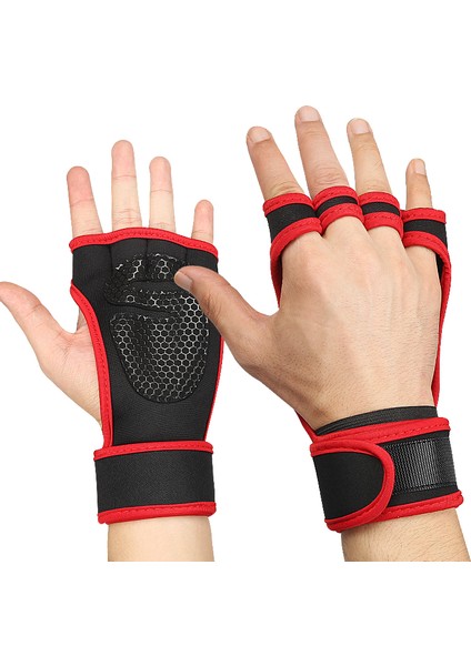 Kırmızı Stil M Boyutu Erkek ve Kadın Açık Hava Sporları Kapalı Spor Halter Kaymaz Binme Deadlift Yarım Parmak Eldiven (Yurt Dışından)