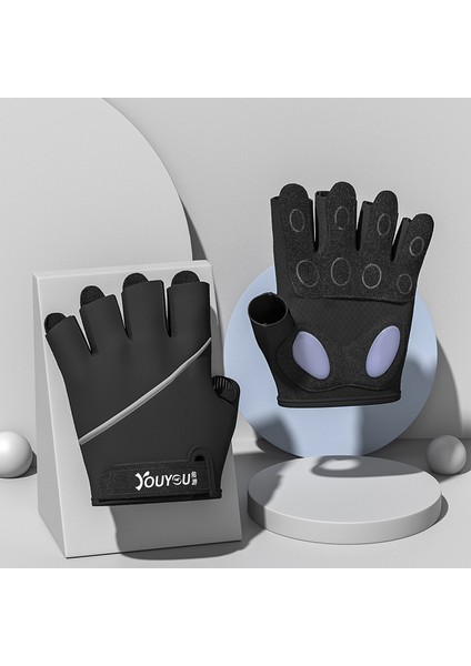Siyah Stil M Boyutu Kadın Spor Dambıl Eldiven Kaymaz Nefes Yarım Parmak Eldiven Açık Bisiklet Spor Ev Spor Salonu Ağırlık Kaldırma Eğitimi (Yurt Dışından)