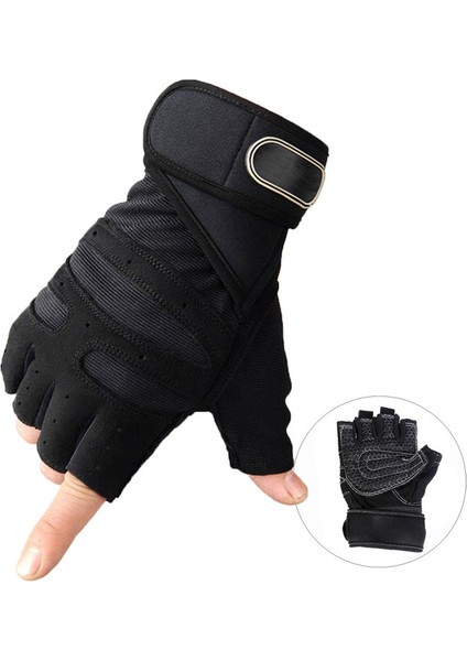 Siyah Stil L Boyutu Bisiklet Eldiveni Kaymaz Anti-Ter Erkek Kadın Yarım Parmak Eldiven Nefes Anti-Şok Spor Eldiven Bisiklet Bisiklet Eldiveni (Yurt Dışından)