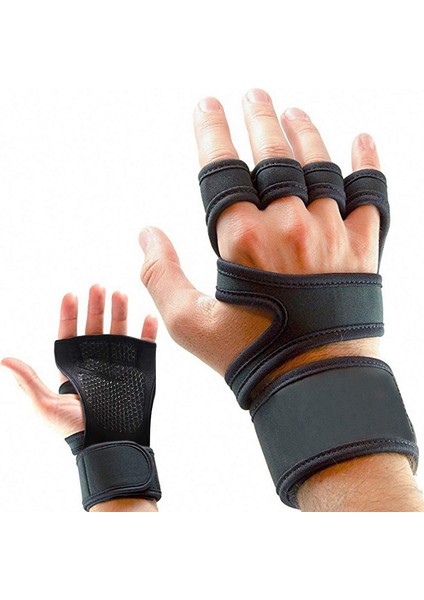 Siyah Stil L Boyutu Ağırlık Kaldırma Eğitim Eldivenleri Unisex Fitness Spor Vücut Geliştirme Spor Salonu Sapları Kolu El Palm Koruyucu Yarım Parmak Anti-Skid (Yurt Dışından)