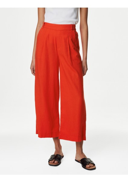 Marks & Spencer Wide Leg Keten Crop Pantolon