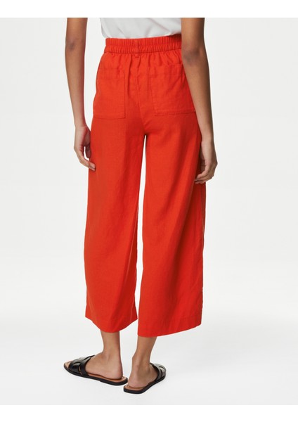 Marks & Spencer Wide Leg Keten Crop Pantolon