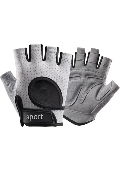 Gri Tarzı L Boyutu Yarım Parmak Spor Halter Eldiveni Kaymaz Nefes Palmiye Bisiklet Spor Eldivenleri Dambıl Eğitim Bilek Koruması (Yurt Dışından)