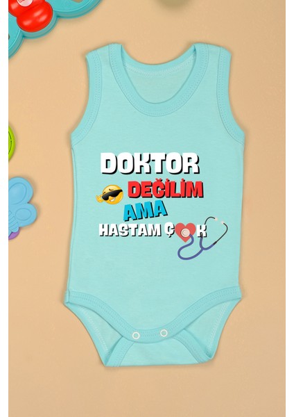 Doktor Değilim Ama Hastam Çok Baskılı Pamuk Atlet Zıbın