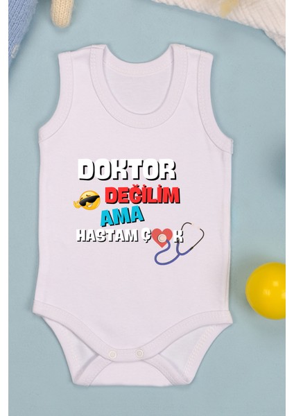 Doktor Değilim Ama Hastam Çok Baskılı Pamuk Atlet Zıbın