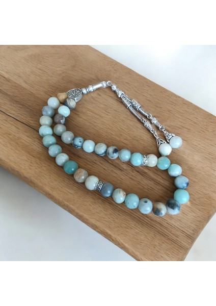 Amazonit Tesbih 33'lük Tesbih Amazonit Taşı Tesbih Sertifikalı Özel Mdf Kutusunda 10 mm