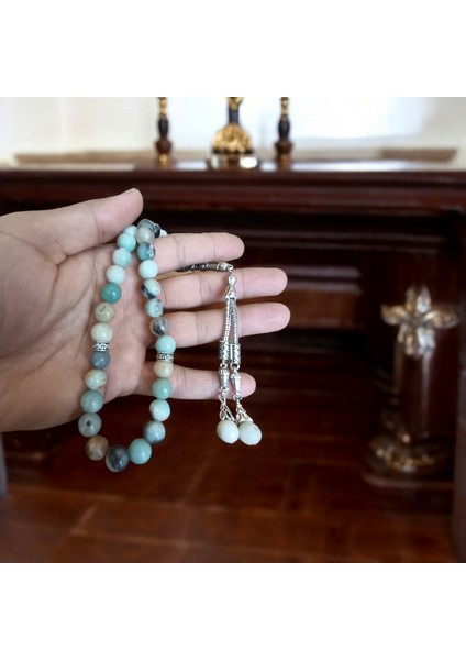 Amazonit Tesbih 33'lük Tesbih Amazonit Taşı Tesbih Sertifikalı Özel Mdf Kutusunda 10 mm fiyatları