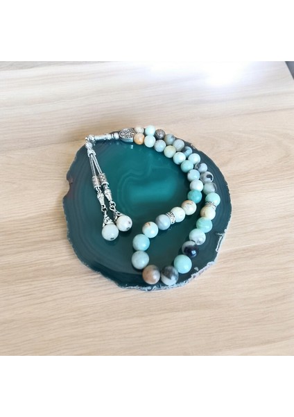 Amazonit Tesbih 33'lük Tesbih Amazonit Taşı Tesbih Sertifikalı Özel Mdf Kutusunda 10 mm fırsatları