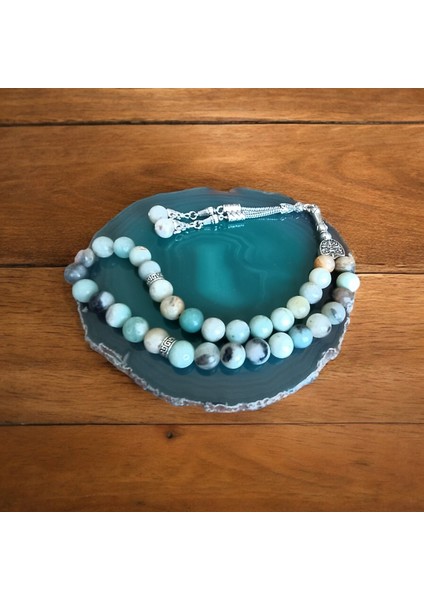 Amazonit Tesbih 33'lük Tesbih Amazonit Taşı Tesbih Sertifikalı Özel Mdf Kutusunda 10 mm indirimleri