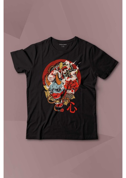 Hannya Maske Oni Japanese Demon Mask Japon Baskılı Çocuk Tişört Kısa Kollu