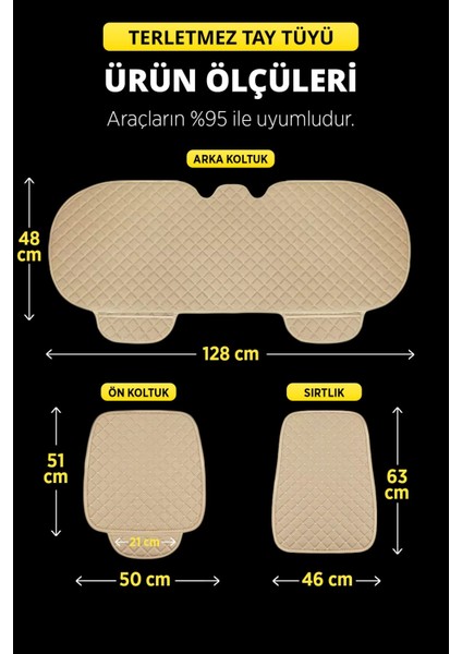 Bej Tay Tüyü Cepli & Terletmez Sırtlı Oto Koltuk Minderi Seti - Koltuk Koruma Kılıfı (Ön & Arka Tam