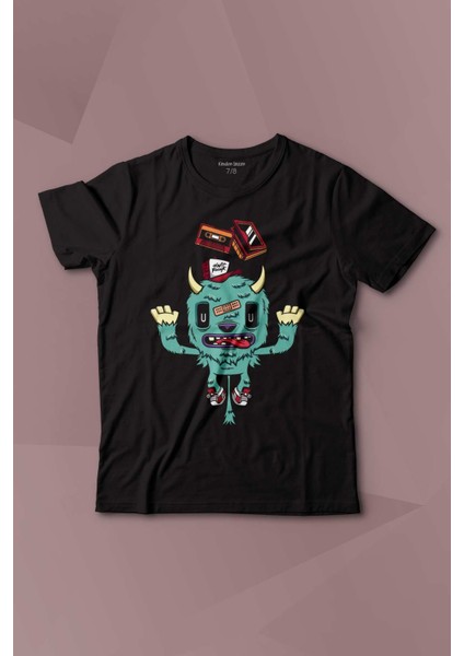 Sevimli Canavar Retro Monster Daft Punk 90LAR Baskılı Çocuk Tişört Kısa Kollu
