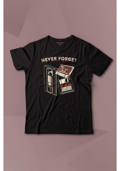 Never Forget Kaset Disket Vhs 90S 80S Doksanlar Seksenler Baskılı Çocuk Tişört Kısa Kollu