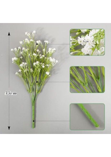 Yapay Çiçek Plastik Beyaz Cipso Demeti 5 Dallı Gelin Çiçeği ve Aranjman Aradal Çiçeği 30CM