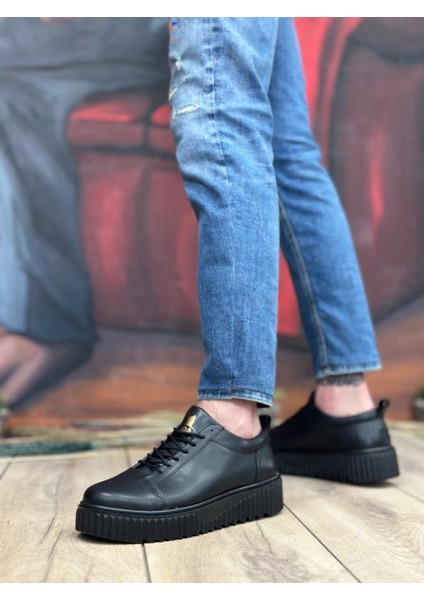 Ba8104 Boa Yüksek Siyah Taban Siyah Cilt Bağcıklı Erkek Ayakkabı modelleri