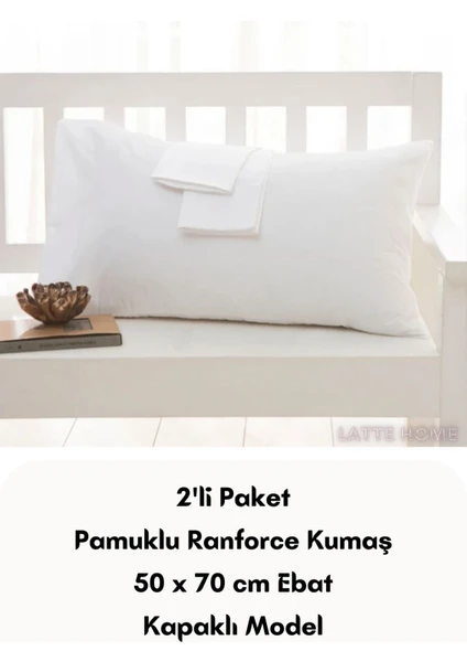 Latte Tekstil Beyaz Renkli Ranforce Pamuklu Kumaş Kapaklı Yastık Kılıfı 2'li Paket 50X70 cm