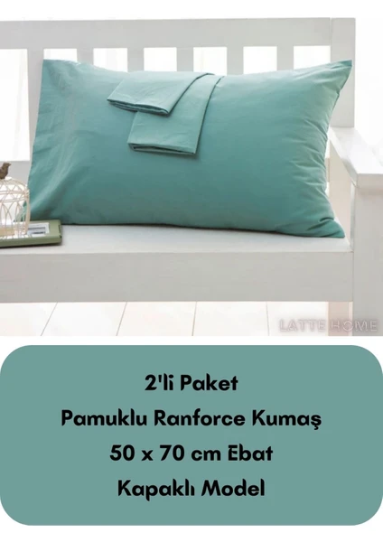 Latte Tekstil Mint Renkli Ranforce Pamuklu Kumaş Kapaklı Yastık Kılıfı 2'li Paket 50X70 cm