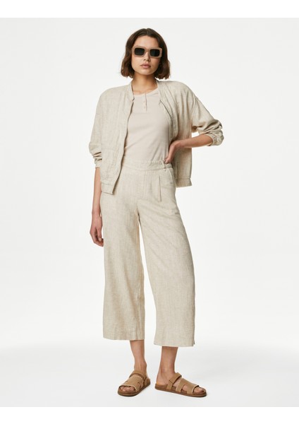 Marks & Spencer Wide Leg Keten Crop Pantolon