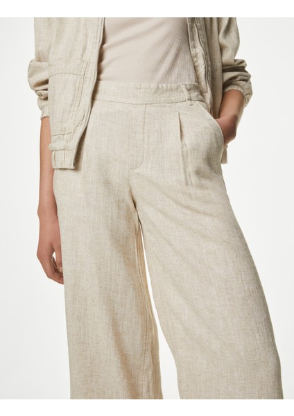 Marks & Spencer Wide Leg Keten Crop Pantolon