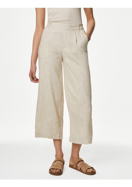 Wide Leg Keten Crop Pantolon