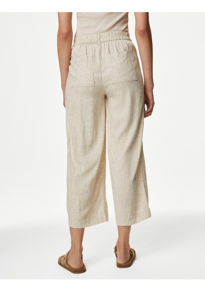 Wide Leg Keten Crop Pantolon