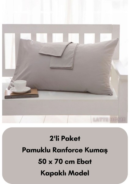 Latte Tekstil Gri Renkli Ranforce Pamuklu Kumaş Kapaklı Yastık Kılıfı 2'li Paket 50X70 cm