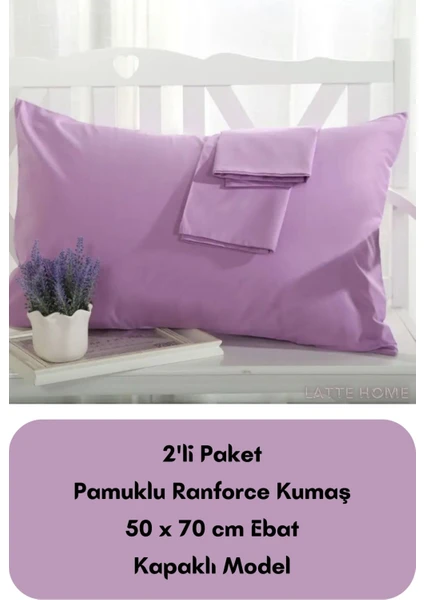 Latte Tekstil Lila Renkli Ranforce Pamuklu Kumaş Kapaklı Yastık Kılıfı 2'li Paket 50X70 cm