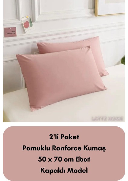 Latte Tekstil Pudra Renkli Ranforce Pamuklu Kumaş Kapaklı Yastık Kılıfı 2'li Paket 50X70 cm